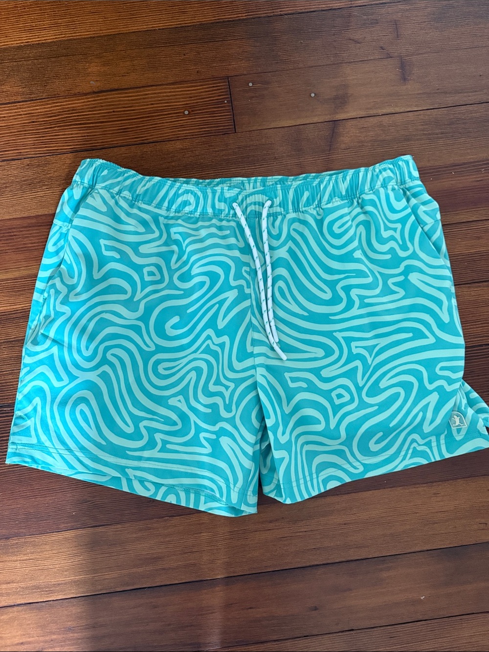 The Water Park - 5 Inch Turquoise & White Men's Swim Trunks